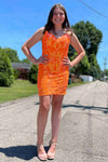 Tie Back Strapless Orange Appliques Homecoming Dress