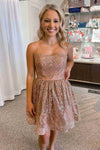 Glitter Strapless Dusty Rose A-Line Homecoming Dress