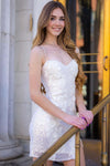 White Straps Sequined Tight Homecoming Dress with Flowers