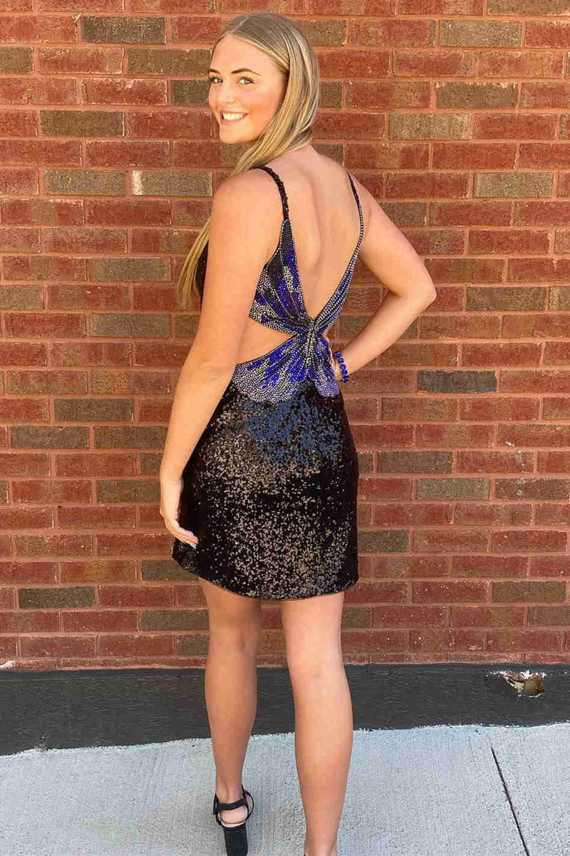 Cutout Back Balck Sequined Bodycon Homecoming Dress