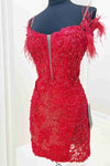 Lilac Sequins Appliqued Bodycon Homecoming Dress with Feather