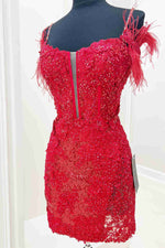 Lilac Sequins Appliqued Bodycon Homecoming Dress with Feather