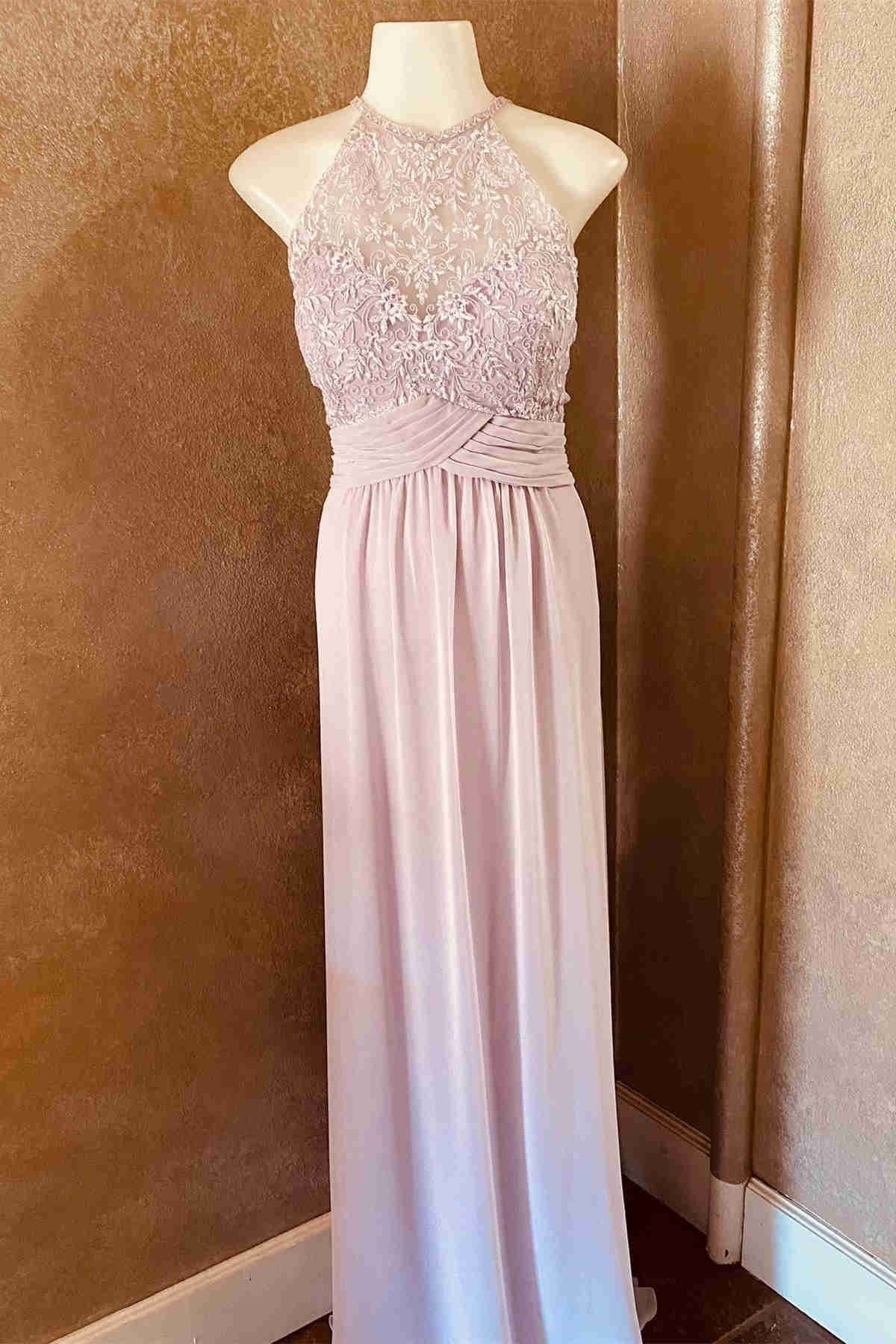 Floor Length Pink Lace Top Long Bridesmaid Dress