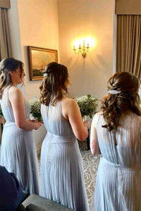 Crew Neck Light Dusty Purple Tulle Long Bridesmaid Dress