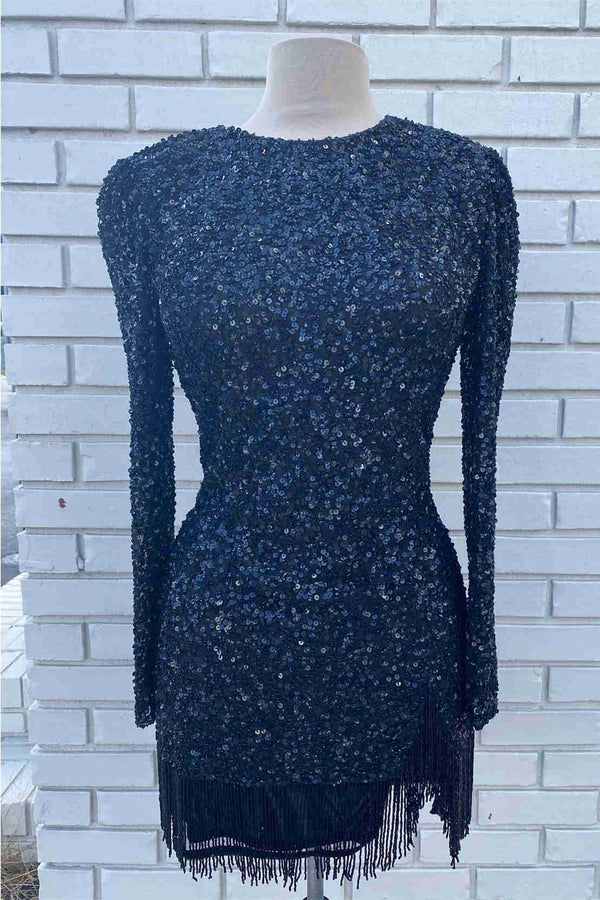 Royal Blue Long Sleeve Bodycon Homecoming Dress with Fringe