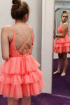 Cute Coral Straps Tiered Tulle Homecoming Dress