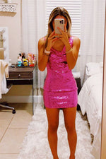 Asymmetrical Shoulder Fuchsia Bodycon Homecoming Dress