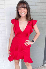 Cute V-Neck Red Homecoming Dress with Ruffles
