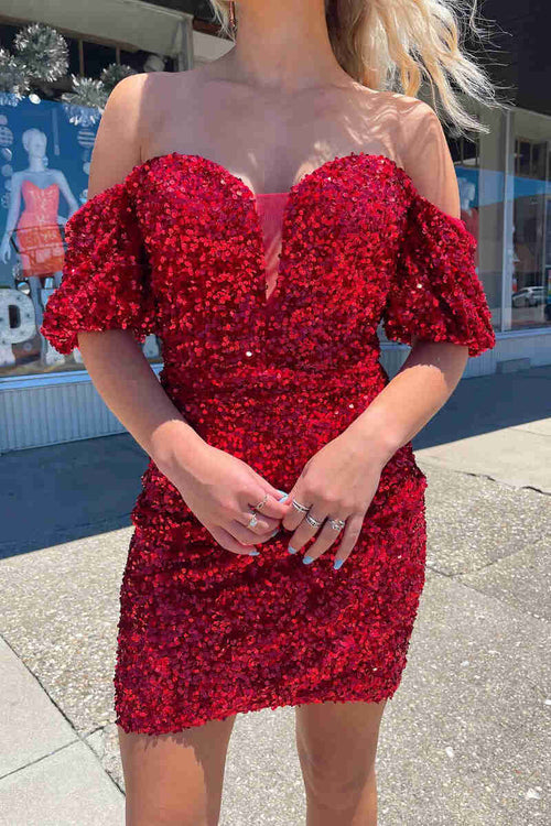 Off the Shoulder Red Bodycon Homecoming Dress