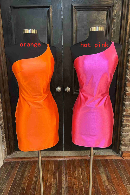Simple Orange One Shoulder Short Homecoming Dress