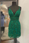 Gorgeous Green Sequin Appliques Tight Homecoming Dress