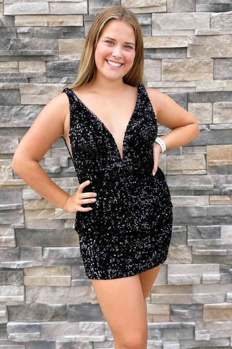 This tight short homecoming dress features hater neckline and sequins. FancyVestido This tight short homecoming dress features hater neckline and sequins. FancyVestido
