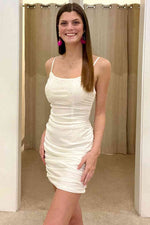 Ivory Straps Crystal Tight Homecoming Dress