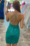 Straps Teal Sequined Bodycon Homecoming Dress
