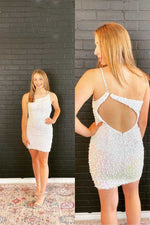 Cutout Back White Sequins Bodycon Homecoming Dress