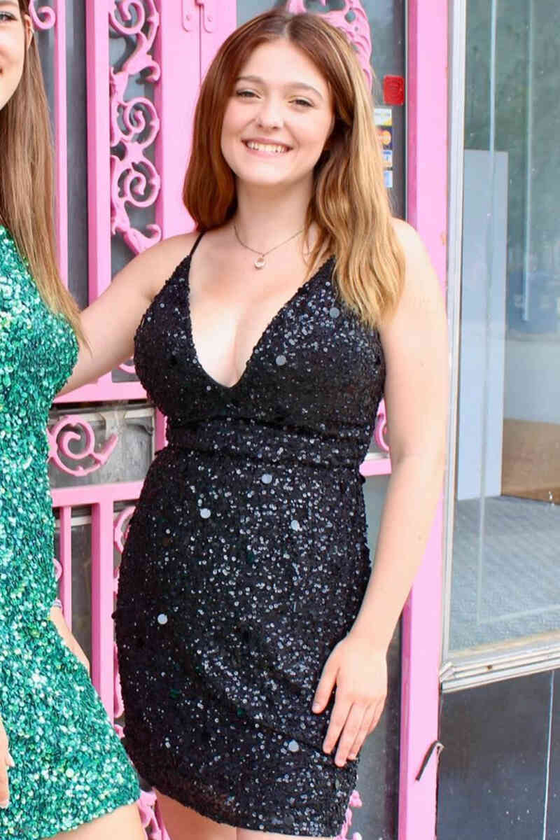 Chic Straps Orange Sequined Tight Homecoming Dress