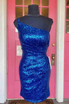 Open Back Royal Blue Sequins Bodycon Homecoming Dress