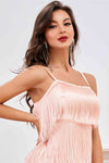 Straps Pink Fringe Short Party Dress