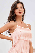 Straps Pink Fringe Short Party Dress