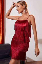 Straps Pink Fringe Short Party Dress
