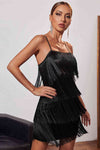 Straps Pink Fringe Short Party Dress