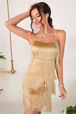 Straps Pink Fringe Short Party Dress