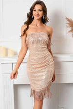 Strapless Rose Gold Sequined Tight Party Dress