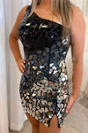 Black and Silver Cut Mirror Sequins Bodycon Homecoming Dress