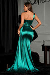 One Shoulder Champagne Long Evening Dress with Streamer