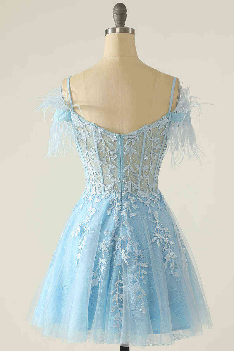 Feather Cold Shoulder Lavender Appliqued Short Homecoming Dress