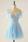 Feather Cold Shoulder Lavender Appliqued Short Homecoming Dress