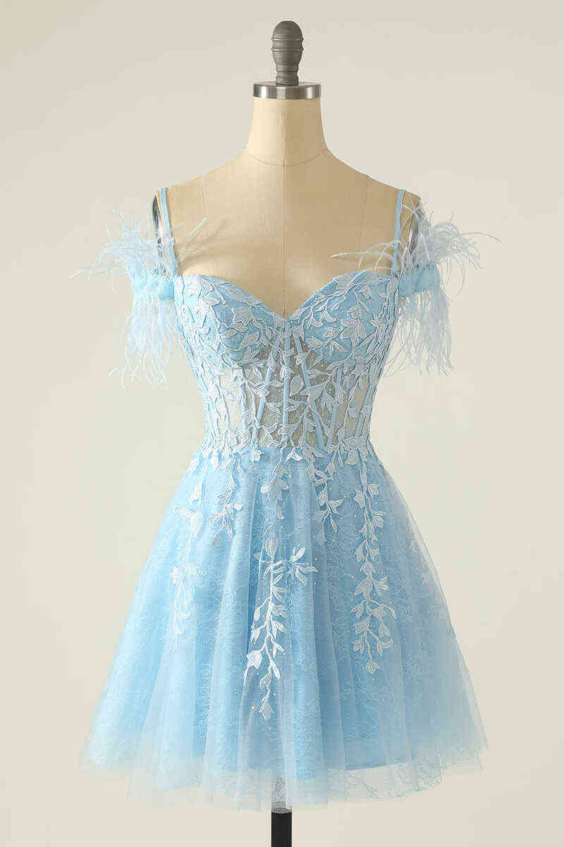 Feather Cold Shoulder Lavender Appliqued Short Homecoming Dress