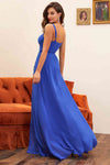 Elegant Chiffon Blue Straps Long Evening Dress with Slit