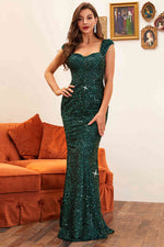 Mermaid Dark Green Sequined Long Evening Dress
