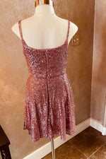 Cute Square Neck Sequined Short Homecoming Dress