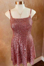 Cute Square Neck Sequined Short Homecoming Dress
