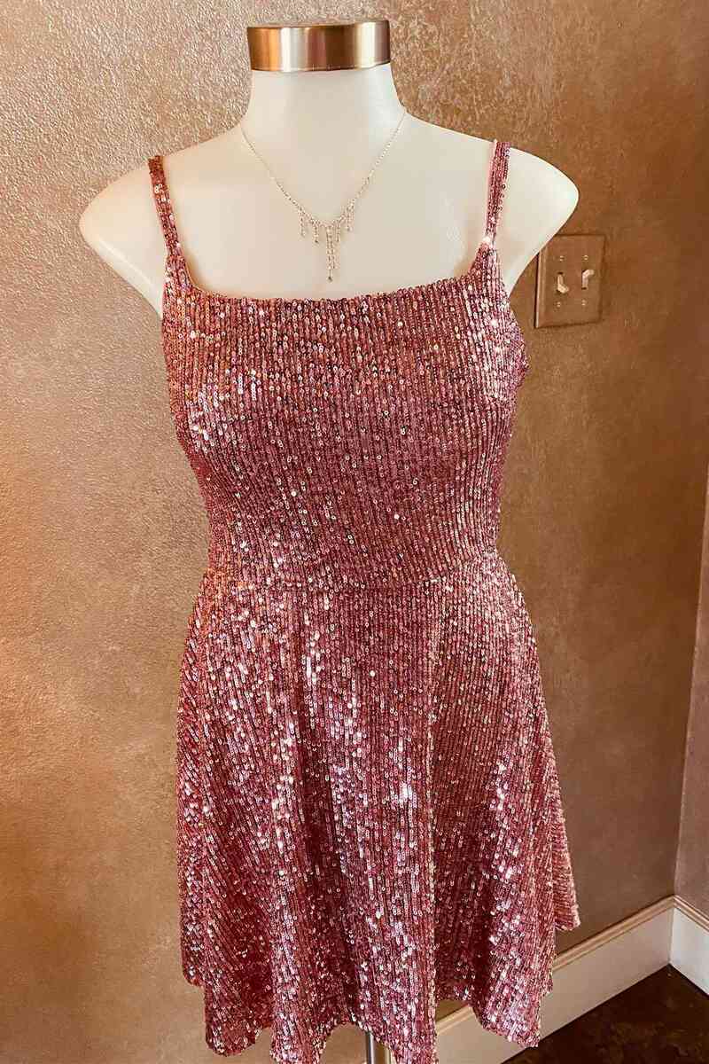 Cute Square Neck Sequined Short Homecoming Dress
