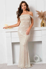 Off the Shoulder Silver Sequins Mermaid Long Evening Dress