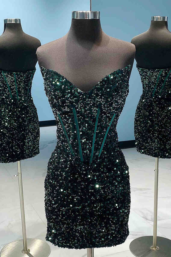 Sweetheart Red Sequined Corset Short Homecoming Dress