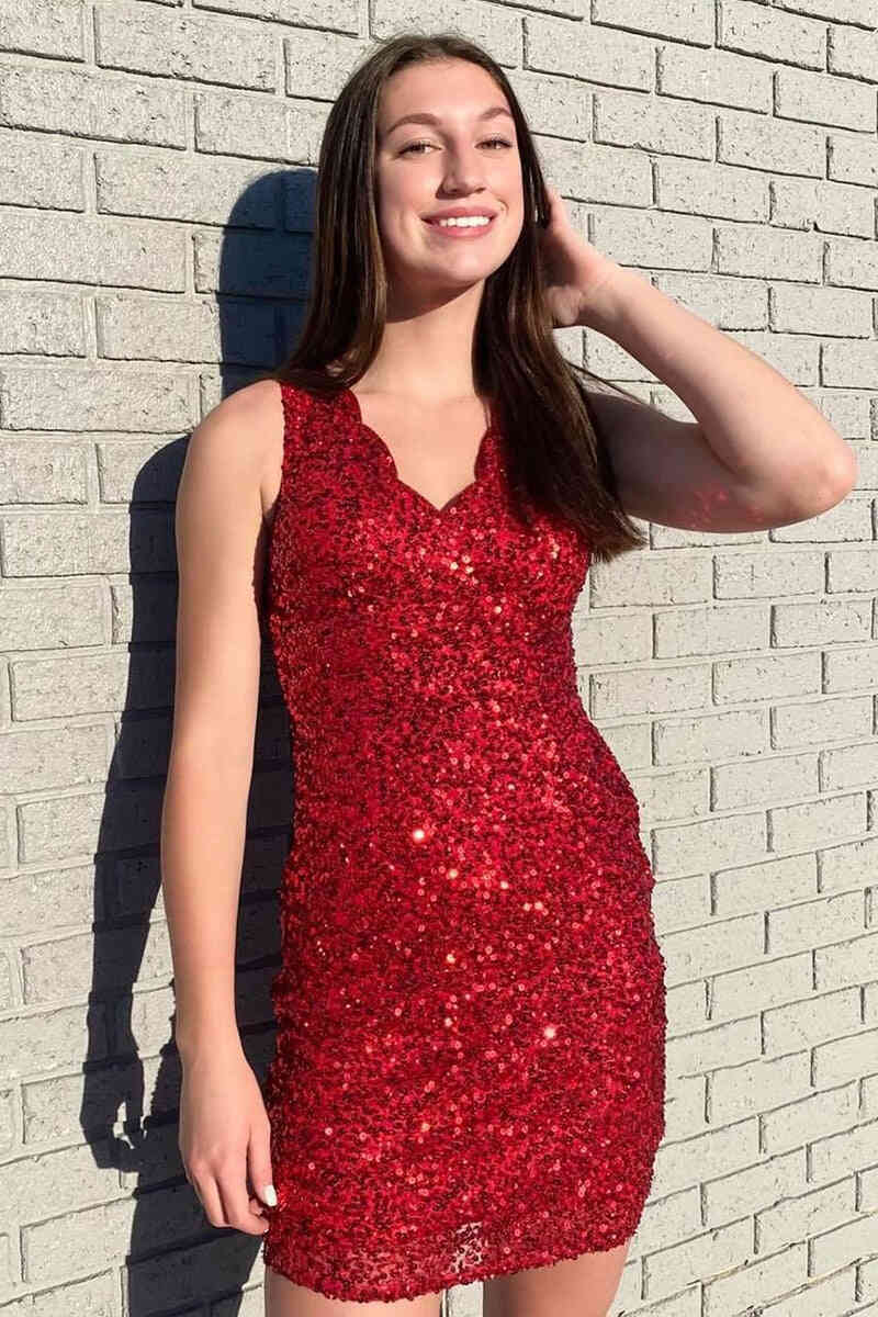 Lace-Up Red Sequins Bodycon Homecoming Dress