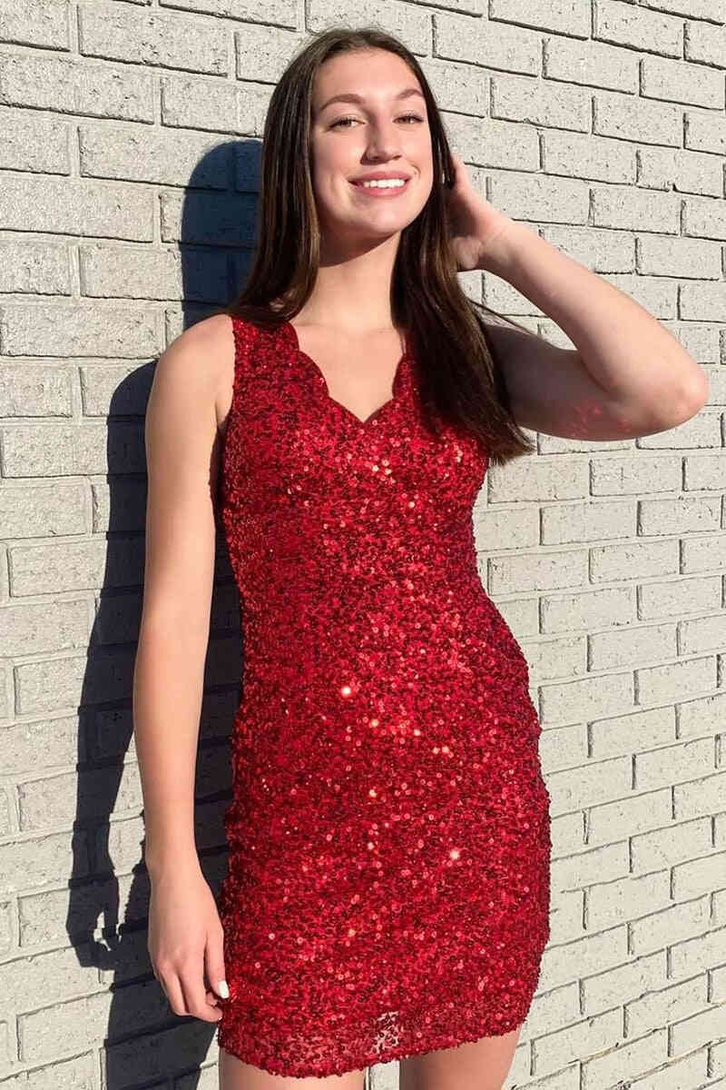 Lace-Up Red Sequins Bodycon Homecoming Dress FancyVestido Lace-Up Red Sequins Bodycon Homecoming Dress FancyVestido
