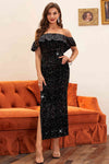 Elegant Off the Shoulder Ruffle Black Long Evening Dress