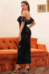 Elegant Off the Shoulder Ruffle Black Long Evening Dress