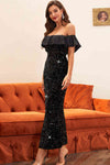 Elegant Off the Shoulder Ruffle Black Long Evening Dress
