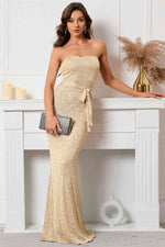 Mermaid Sweetheart Champagme Long Evening Dress with Belt