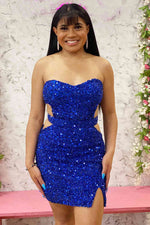 Cutout Waist Royal Blue Strapless Mini Homecoming Dress