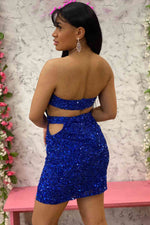 Cutout Waist Royal Blue Strapless Mini Homecoming Dress