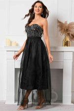 Sequin Top Sweetheart Black Long Evening Dress