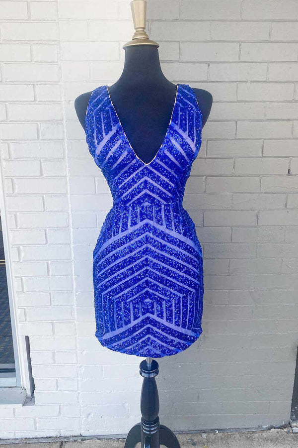 Glitter Rose Gold V-Neck Tight Homecoming Dress
