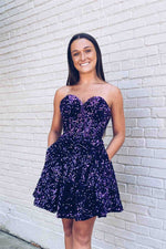Corset Strapless Royal Blue Sequined Homecoming Dress